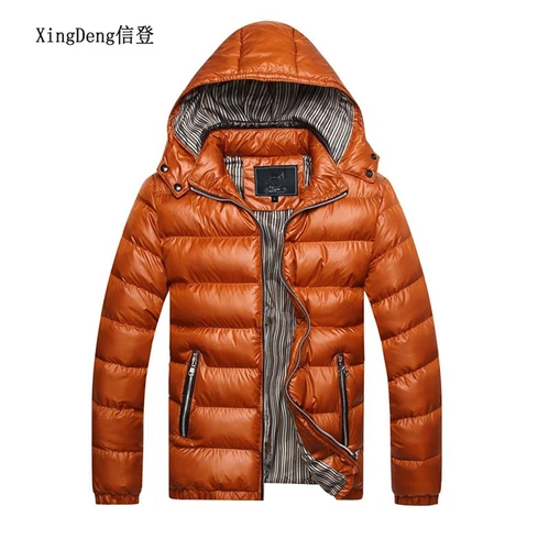 XingDeng 남성용 따뜻한 재킷, 모자 분리형 탑 코트, 면 아우터 코트, 후드 칼라, 슬림 의류, 두꺼운 파카, 겨울 패션 2