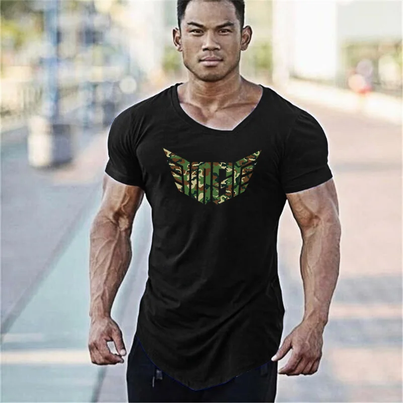 Men's Short Sleeve Tee Muscle Slim Fit T-shirt  Casual V Neck Tops Print Blouse 