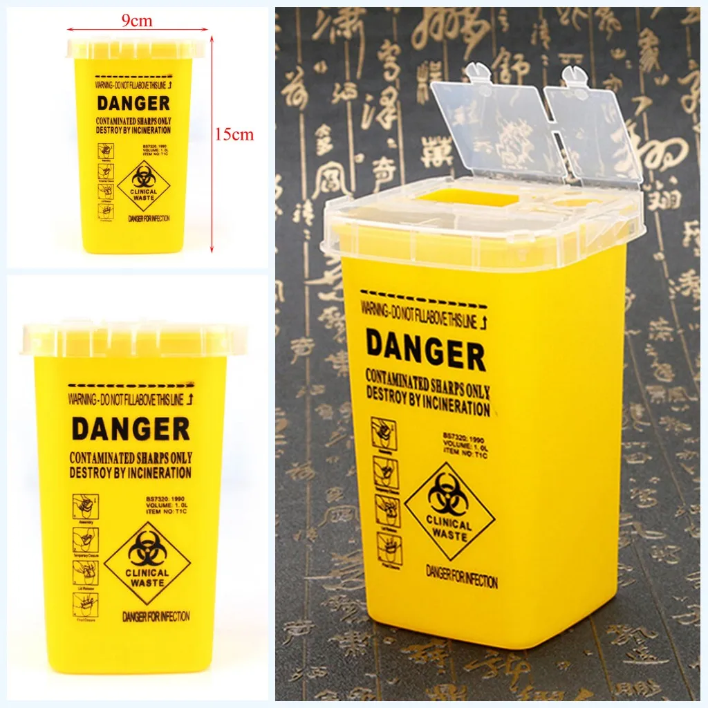 Gran oferta Afilador de plástico amarillo para tatuaje, contenedor Medline Sharps, aguja de eliminación de Biohazard, organizador de 1L, herramientas de tatuaje, 1 ud. yGKYyd5E