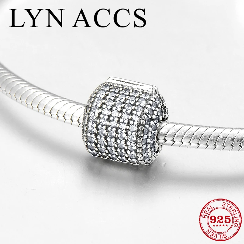 

Dazzling CZ Round shape 925 Sterling Silver DIY Gift fine clips Lock beads Jewelry making Fit Original Pandora Charm Bracelet
