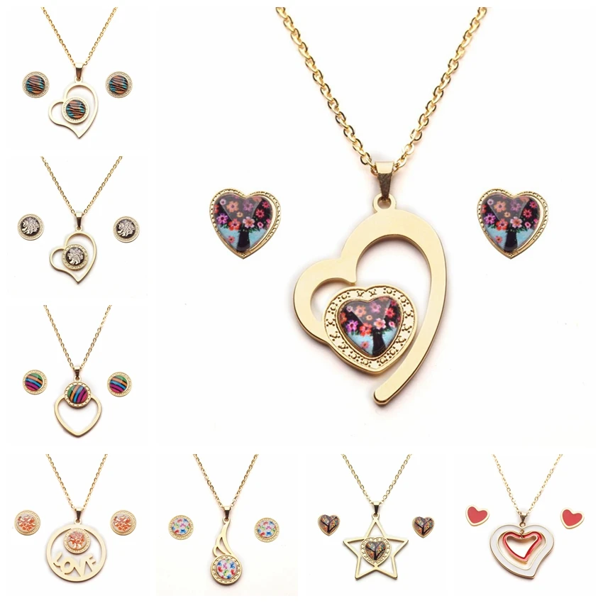 

Yunkingdom 16 Styles Fashion Love Heart Titanium Stainless Steel Jewelry Sets for Women and Men Stud Earrings Necklaces Pendants