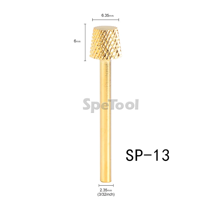 SpeTool 19 форм Позолоченные вольфрамовые карбидные сверла для ногтей инструменты для дизайна ногтей Аксессуары для электрического удаление маникюра гель
