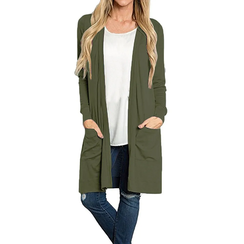 

Women's Daily Long Sleeve Polyester Open Front Loose Pocket Solid Causal Lightweight Pockets Kimono Drop Shipping