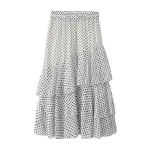 Новинка года; шифоновая юбка-торт; летние юбки; Многослойная юбка с принтом «Слово»; Высокая талия; falbala; волнистая юбка