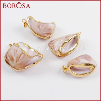 

BOROSA 10PCS New Gold Color Natural Cowrie Shell Pendant Beads Jewelry, Natural Shell Pendant With Gold Trim for Necklace G1609