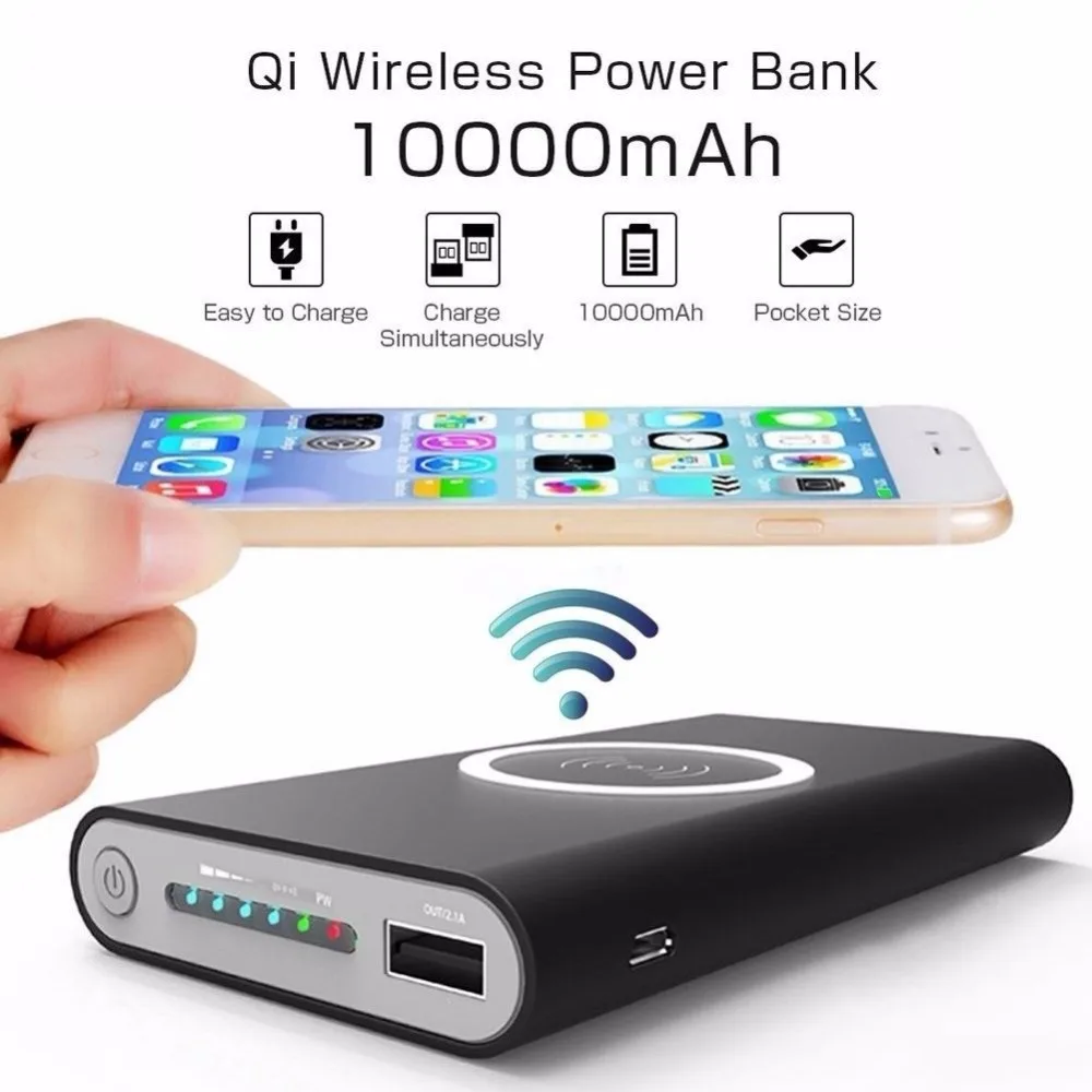 10000 mAh العالمي المحمولة قوة البنك تشى اللاسلكية شاحن آيفون X 8 زائد سامسونج S6 S7 S8 S9 تجدد Powerbank الهاتف المحمول شاحن