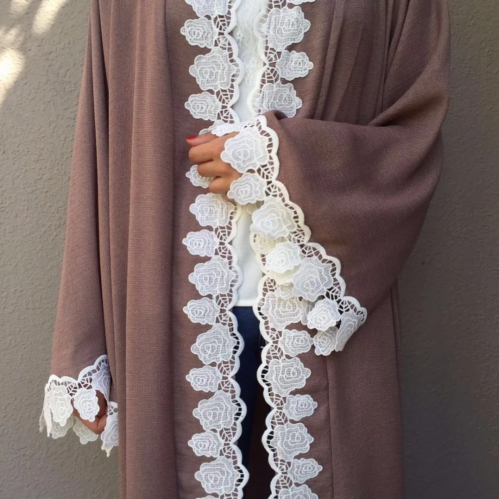 Мусульманское кружево abaya полный платья макси кардиган кимоно длинные халаты