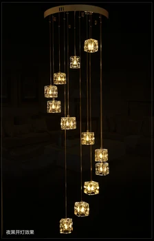 

Hotel stairway 1-5M Extra long light fishing hanging Suspension light Cube Glass G4 Led chandelier fixture spiral crystal light