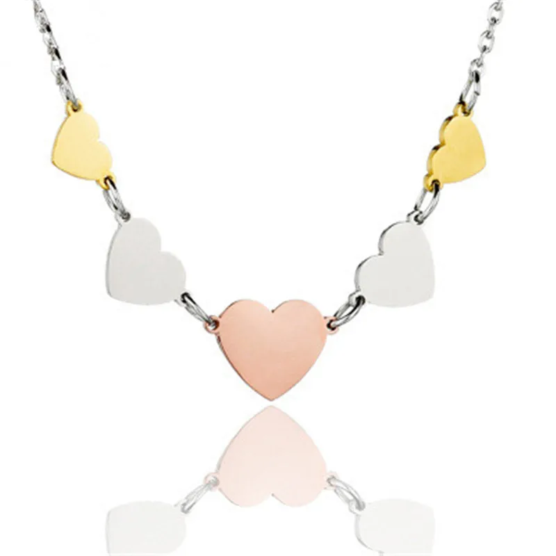 New Korean Style Small Fresh Tricolor Love Pendant Necklace Woman Simple Stainless Steel BOHO Jewelry Rose Gold Gift | Украшения и
