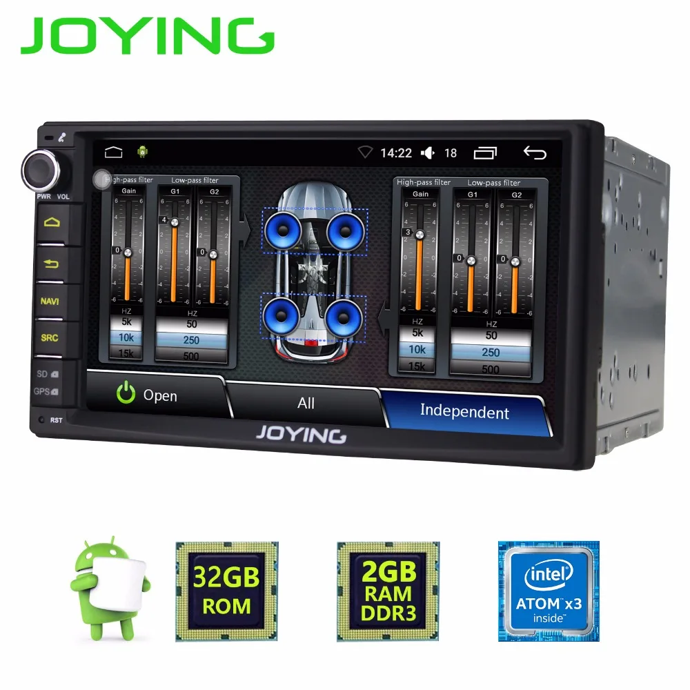 Mais recente JOYING 2 GB RAM Android 6.0 Dupla 2 Din rádio do carro Volante Estéreo Navi câmera com amplificador Digital de apoio