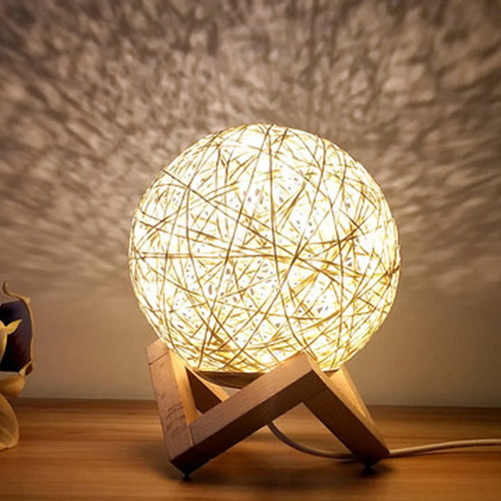 Desk Accent Table Lamp, Rattan Ball LED Nightstand, Creative Bedside Bedroom Night Desk Light with Wooden Base Home Decor Desk Accent Table Lamp, Rattan Ball LED Nightstand, Creative Bedside Bedroom Night Desk Light with Wooden Base Home Decor