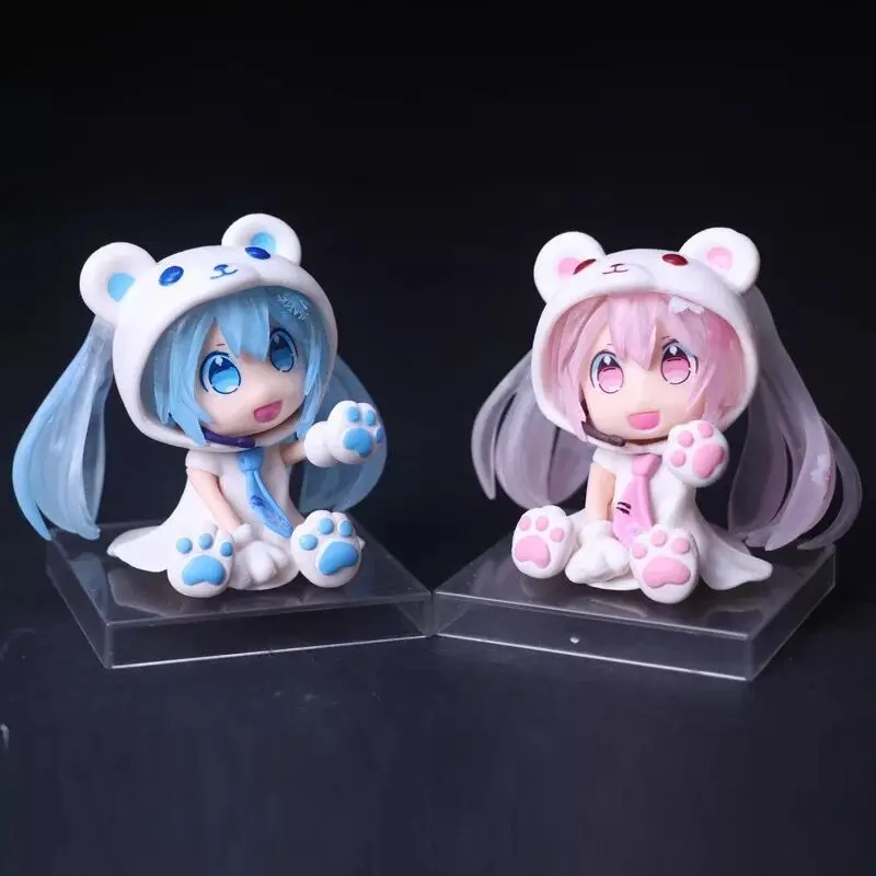 

2 Style Anime Action Figure VOCALOID Hatsune Miku White Bear Snow Miku Q Ver 6cm PVC Model Cartoon Cute Small Car Decoration Toy