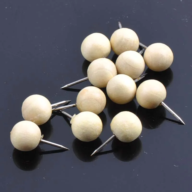 50pcs Nautral Wood Pushpin Round Ball Shaped Thumbtack Pins for Fixing