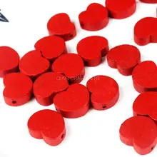 250 шт. красный Цвет дерева в форме сердца, 17x15 мм сбоку просверленные отверстия, дерево ремесло DIY украшение праздника любовь или красные деревянные бусины