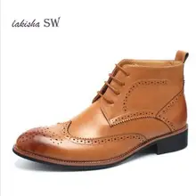 Модные мужские Ботинки martin в деловом стиле; Мужские Кожаные полуботинки с перфорацией типа «броги» для свадьбы и офиса; мужские ботинки на шнуровке; botas Hombre
