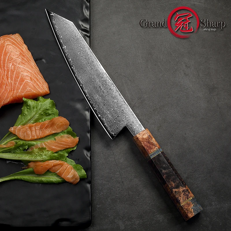 Najtaniej 8.2 Cal damasceński nóż kuchenny ręcznie szef kuchni nóż VG10 japoński Damascus Steel Kiritsuke nóż kuchenny pudełko Grandsharp