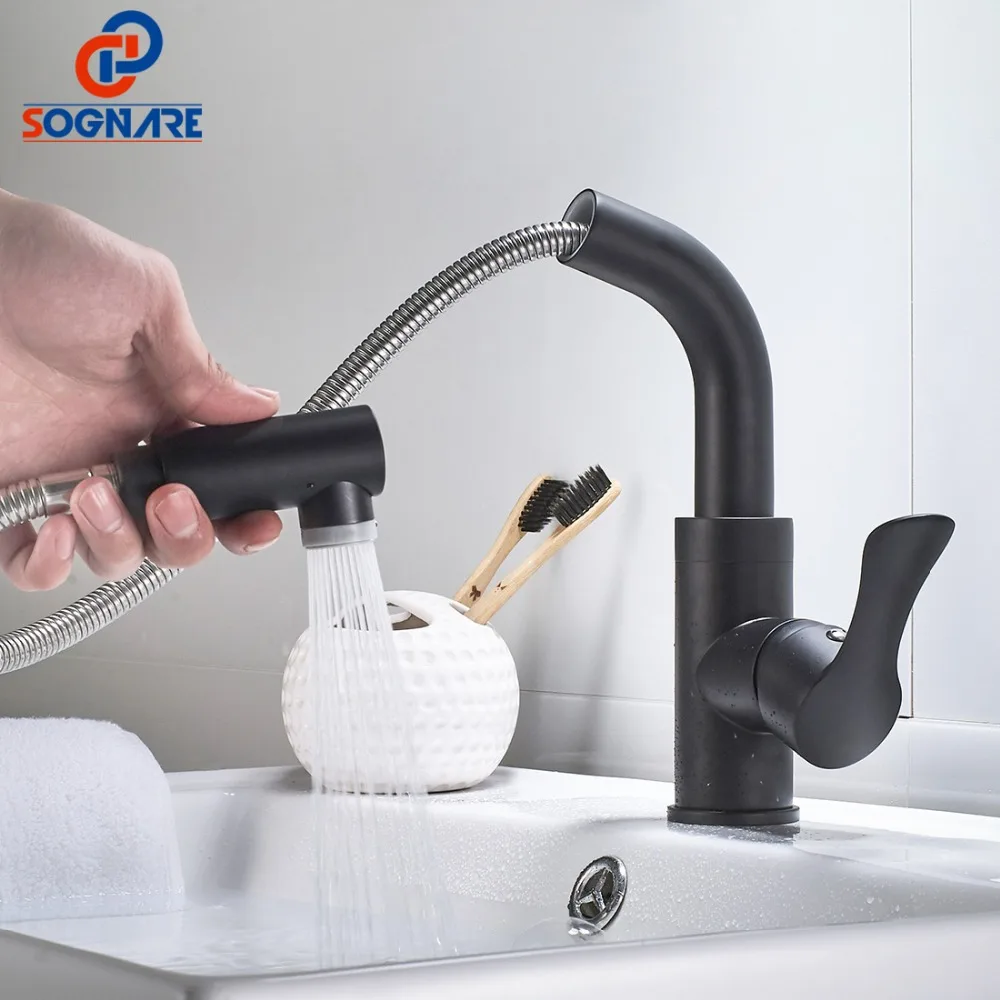 

SOGNARE Basin Bathroom Faucet Black Water Tap Bathroom Sink Faucet Single Handle Cold And Hot Water Mixer Torneira Para Banheiro
