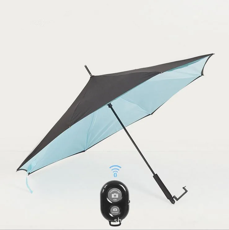 Двухслойный обратный зонтик с селфи палкой креативный перевернутый зонтик беспроводной Bluetooth Графический ветрозащитный автомобильный зонтик - Цвет: 3