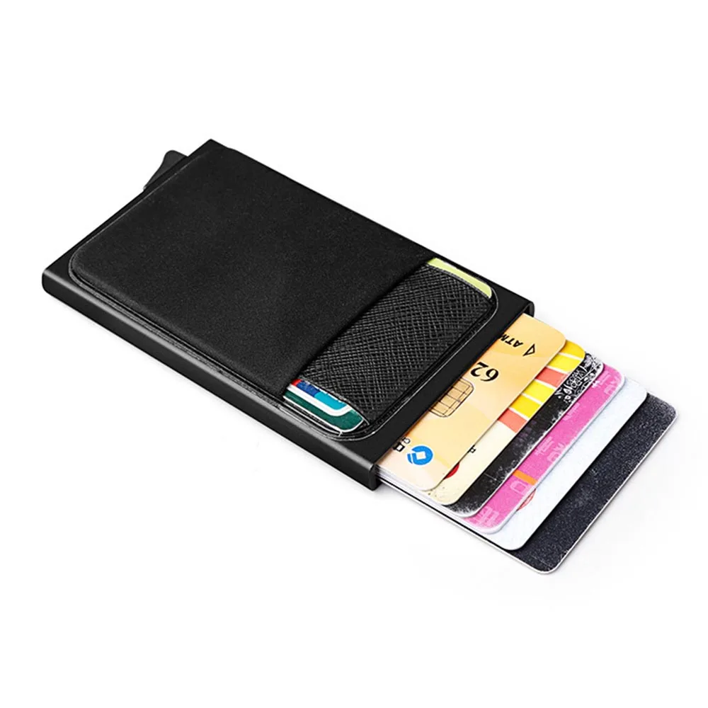

Aluminum Wallet with Back Pocket ID Card Holder RFID Blocking Mini Slim Metal Wallet Automatic Pop Up Credit Card Coin Purse