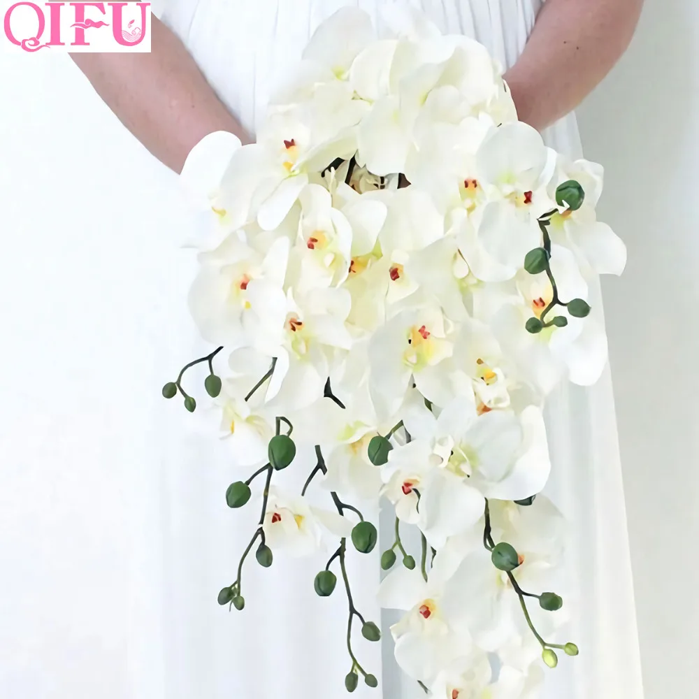 

QIFU Artificial Flowers for Wedding Flower Decoration Butterfly Orchid Silk Flowers Bouquet Phalaenopsis Branches Fake Flowers