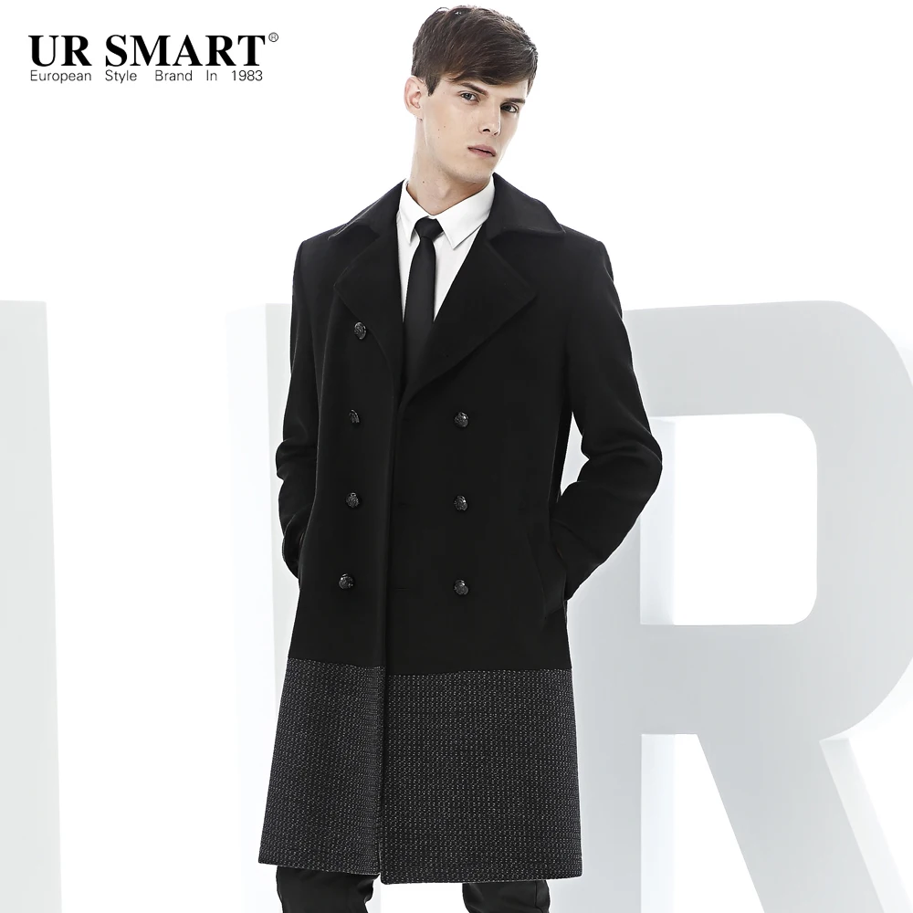 

URSMART wool coat the doubles the double-breasted long wool coat man male new woolen cloth coat in winter coat