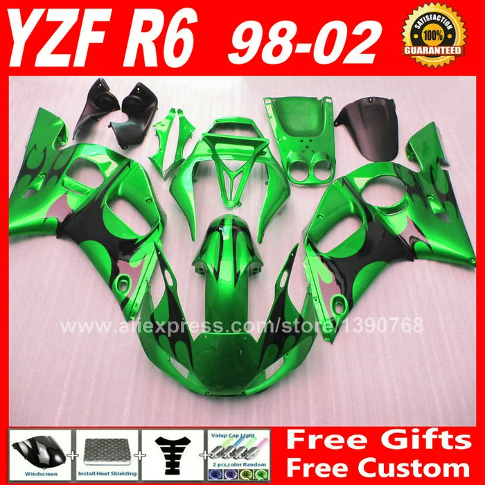 Green black Fairings kit for YAMAHA R6 1998 - 2002  1999 2000 2001 bodywork parts  98 99 00 01 02 fairing kits S0F4