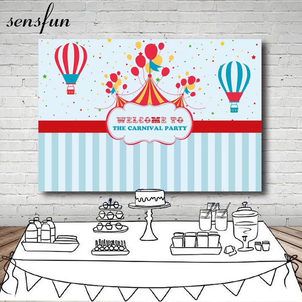 

Sensfun Carnival Circus Party Photography Backdrop Hot Air Balloons Striped 1st Birthday Party Backgrounds Vinyl 7x5FT