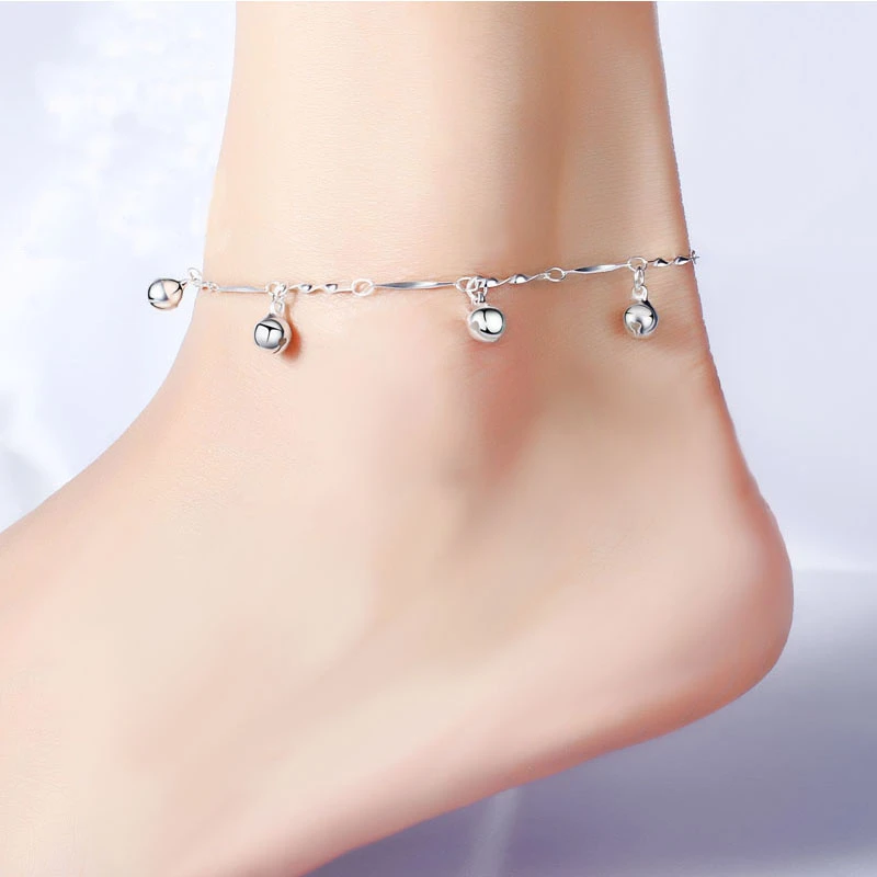 New 925 Sterling Silver Anklets Casual The Bell Design Silver Chains Girl Summer Popular Silver