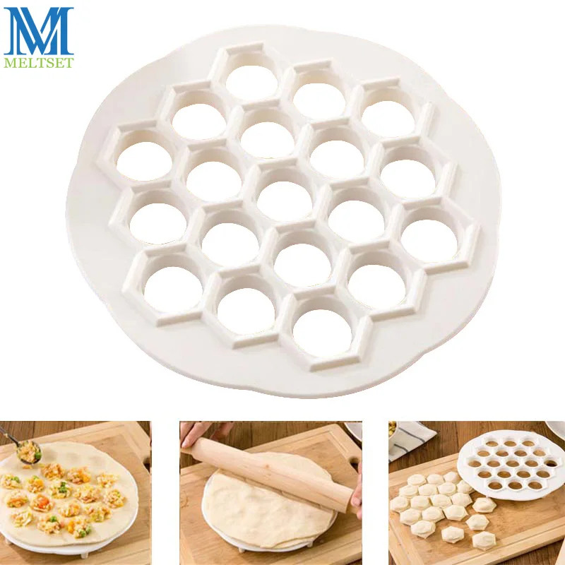 

Meltset 19 Holes Dumpling Maker Round Shape Dough Press Pelmeni Dumpling Mold Kitchen Gadgets