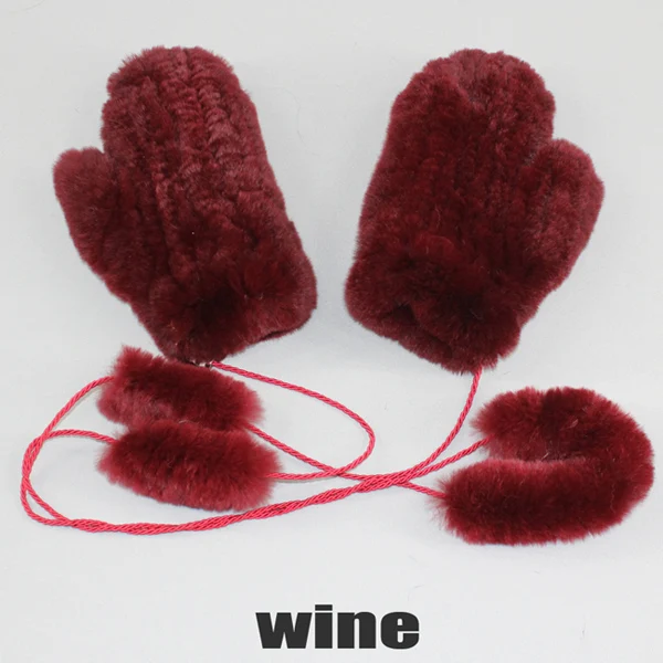 Hot Selling Good Elastic Women Winter Knitted Real Rabbit Fur Mittens100%Natural Real Rex Rabbit Fur Gloves Lady Fur Gloves - Цвет: wine