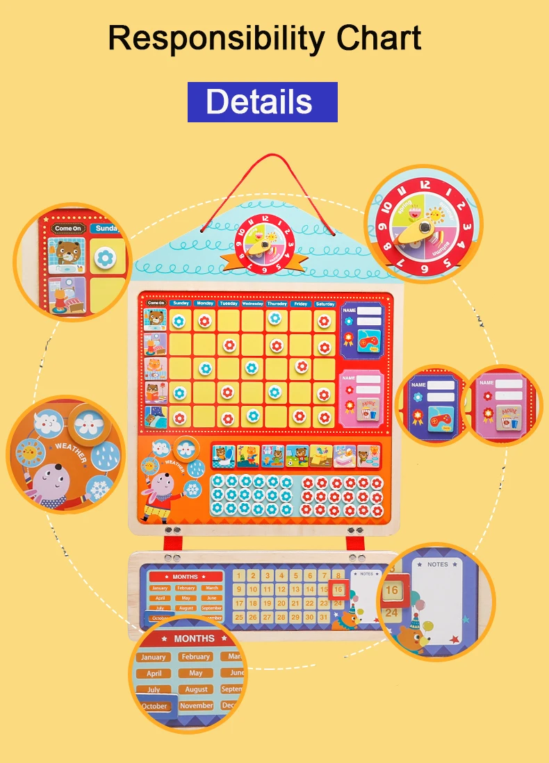 Деревянная Магнитная награда, диаграмма ответственности, календарь, детский график, развивающие игрушки для детей, календарь, время, игрушки