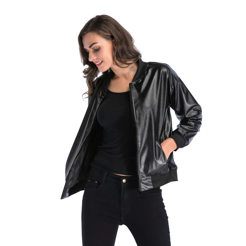 2018 Jackets Autumn Women Black Loose Collar Cool Lady Leather Jackets Female Zipper Faux Femme Outwear Coat Long Sleeve Women Coats