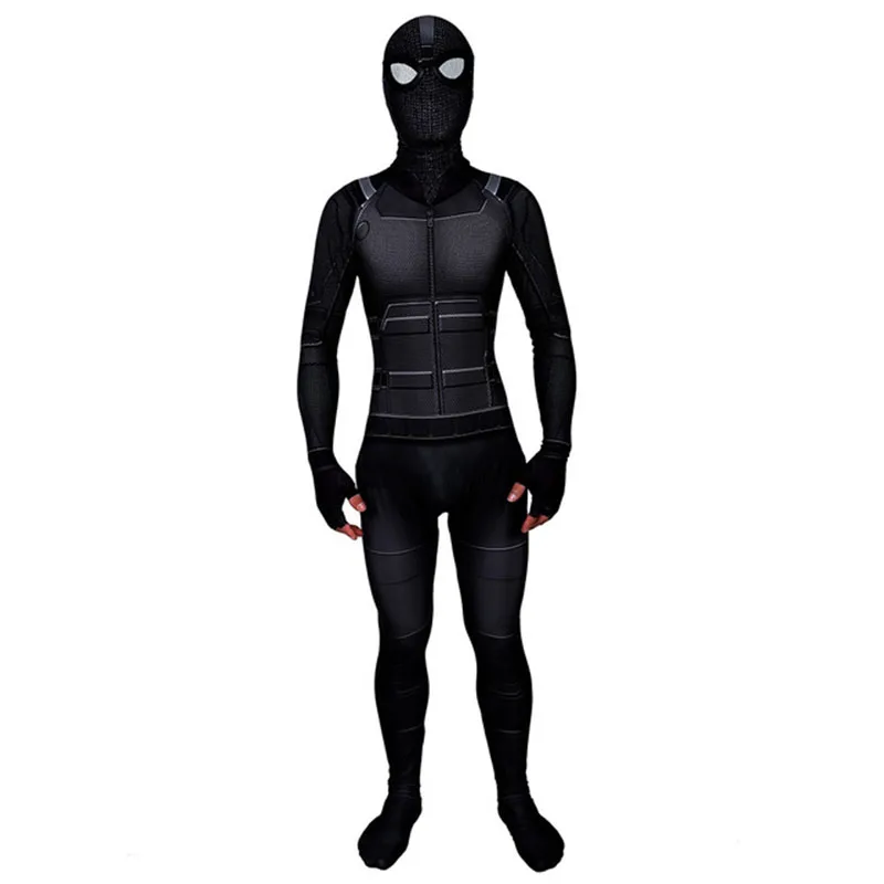 Adult Kids Spider Man Far From Home Peter Parker Stealth Suit Zentai Spiderman Black Night Moneky Cosplay Bodysuit Jumpsuits