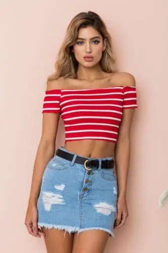 Женская футболка в полоску с открытыми плечами|crop top shirt|top shirtladies t-shirt |