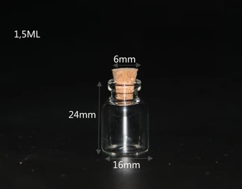 

300pcs 16*24*6mm 1.5ml Mini Clear Glass Bottle Vials Empty Sample Jars with Cork Stopper Message Vial Weddings Wish Bottle Jars