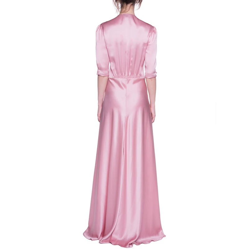 Sexy Fashion Deep V Neck Dress Long Pink Dresses Women's Summer Autumn Satin Buttons Party Dress Bodycon Vestidos Female 2018 Dresses