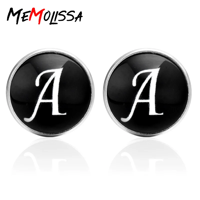 MeMolissa 2018 Новое поступление стеклянный кабошон буквы запонки для мужчин