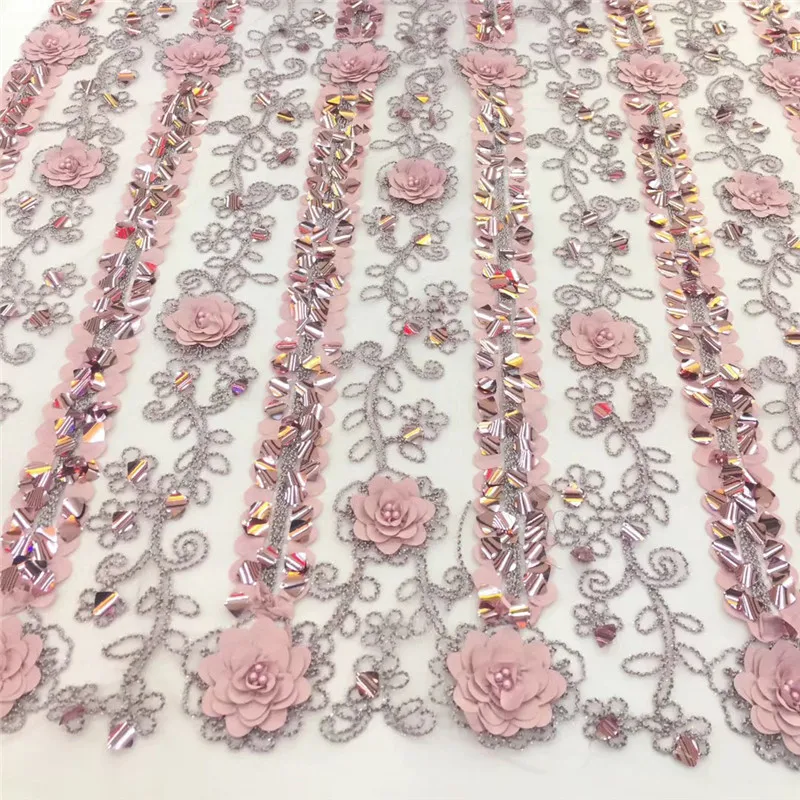 

2019 High Quality 3d lace African Lace Fabric with Beads Nigerian Lace Fabric For Women Latest design French Lace FabricHX1697-1