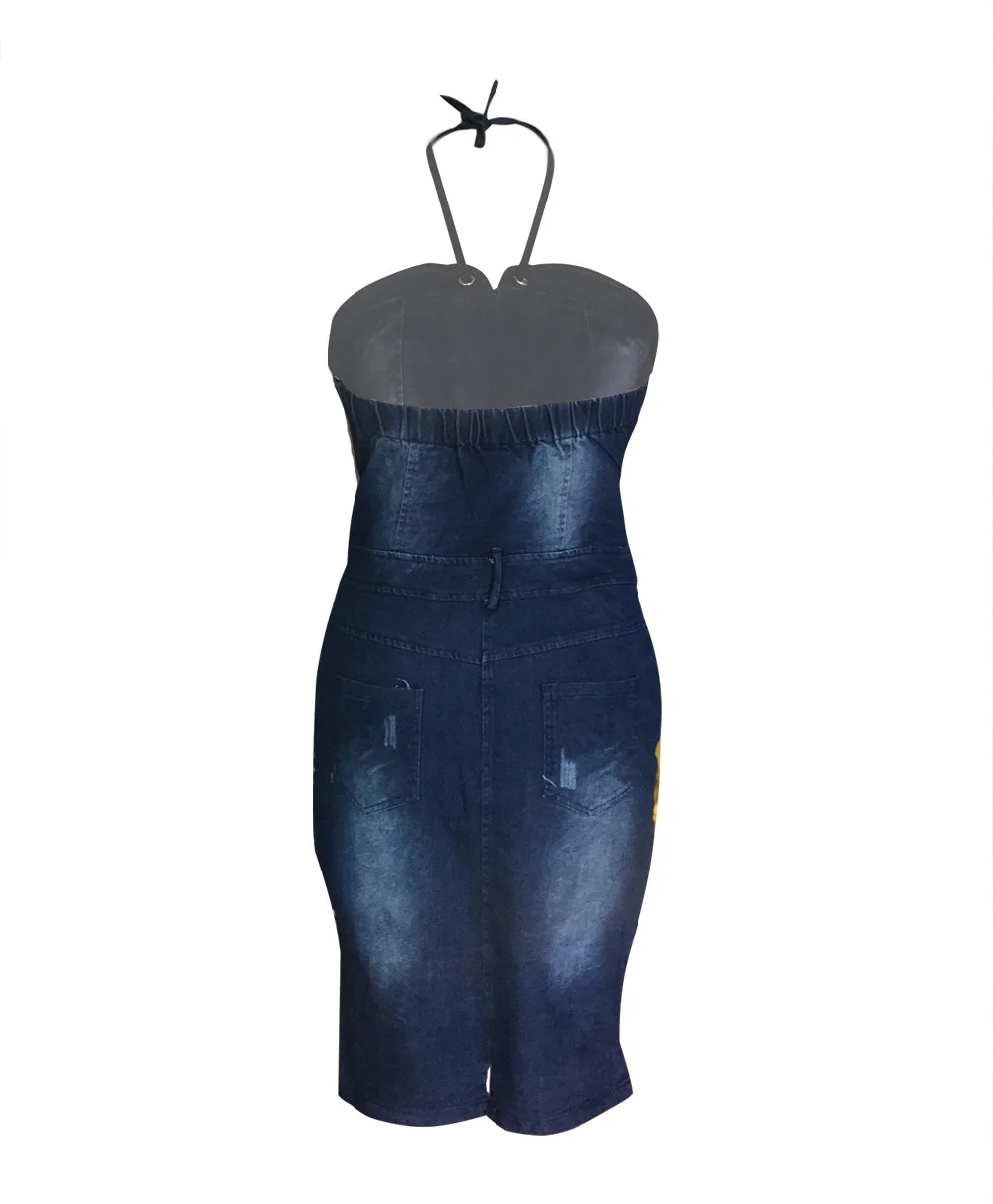 2018 Delgado arnés vaquero bolso cadera vestido Sexy mujer azul Delgado Jeans vestidos de una sola pieza vaquero vintage - 5