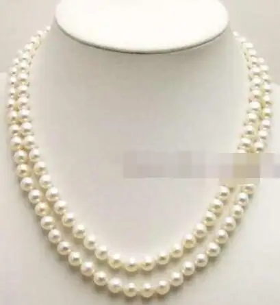 

SALE 7-8mm Black AA Round Natural freshwater Pearl 2 Strand 17-18" Necklace-2151