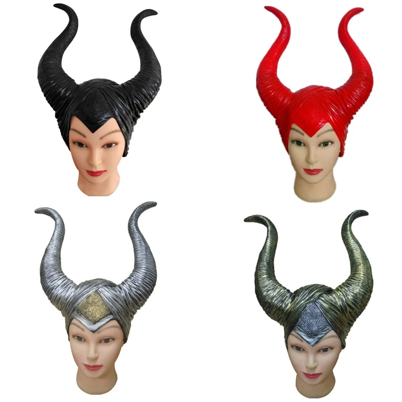 

Maleficent Mask trendy Genuine latex maleficent horns adult women halloween party costume jolie cosplay headpiece hat wig