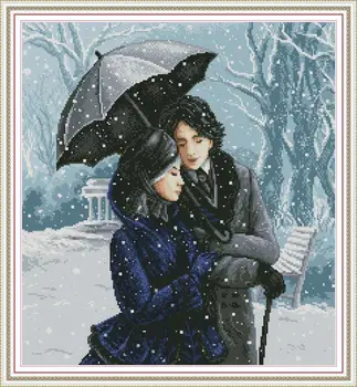 

Couple in the snow DMC Counted Chinese Cross Stitch Kits Printed Cross-Stitch Set Embroidery Needlework