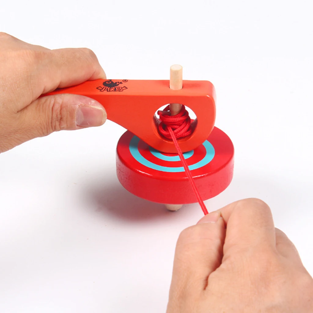 Wooden Vintage Spin Toy Spinning Top W/ String Cord Kid Child Peg-Top Gyro Game Toy