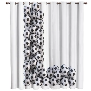 

Letter L Curtains Stack of Soccer Balls with L Shape 3D Window Curtains for Living Room Bedroom Kitchen Cortinas Para Sala De