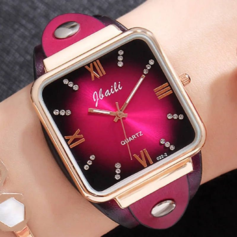 

Gorben Woman Roman Numeral Rose Gold Square Case Quartz Analog Leather Watch