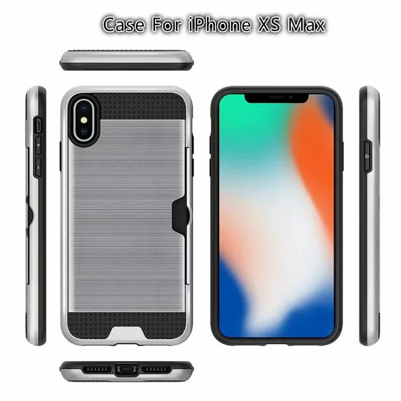 

Brushed Card Phone Case Holsters Clips TPU+PC Anti-fall Armor Wire Drawing Protective Cover For iPhone X Max Anti-knock