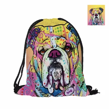 

3D Printing Drawstring Bag Bulldog Designs Double Sided Printing Backpack Cute Dog Series Lovely Dogs Bags