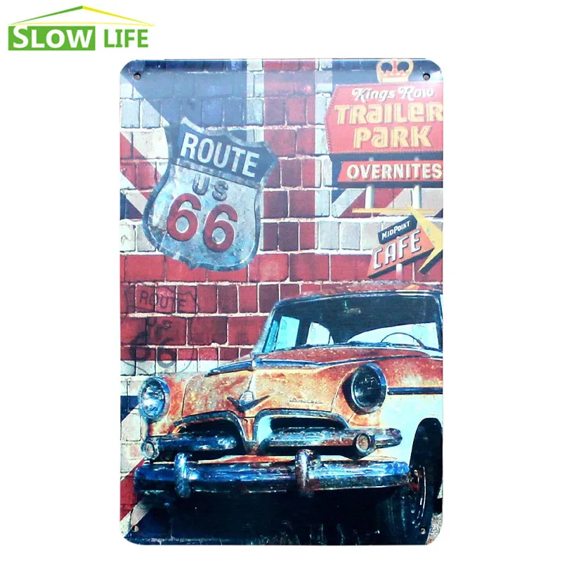 США Route 66 Гоночная машина металлическая жестяная вывеска Настенный декор Винтаж