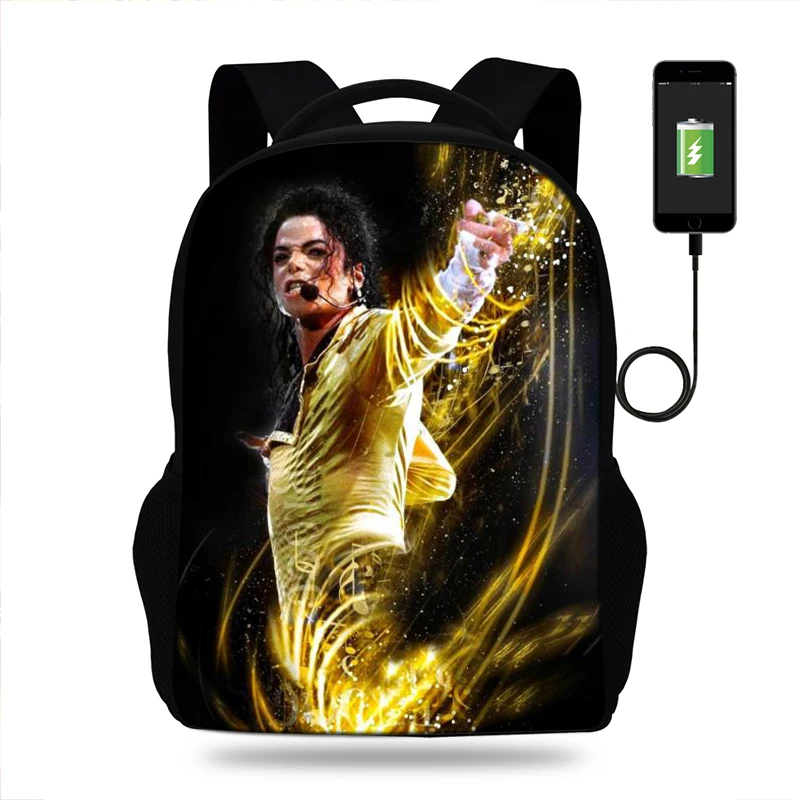 

Mens Backpacks Student Michael Jackson Unisex School Bags For Boy Teenager USB Charge Computer Backpack for Girls Travel Mochila
