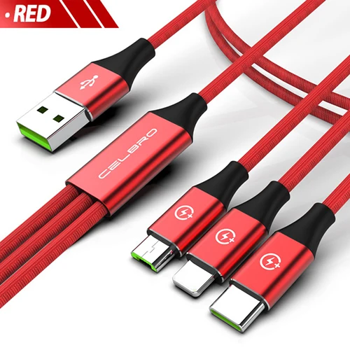 Usb type C 3 в 1 зарядный кабель Универсальный Мульти Usb телефонный кабель Кабо Для lenovo Vivo Nex sony Xperia Lg G5 V30 Nubia Nokia X6 - Цвет: Red 3-IN-1 Cable